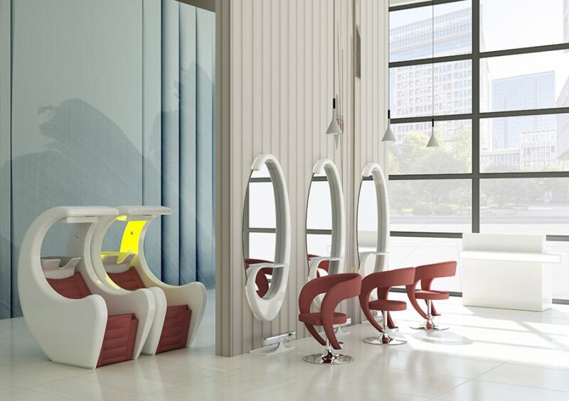 Arredo Barber Shop Mobile con Specchio e Ampio Piano da Lavoro